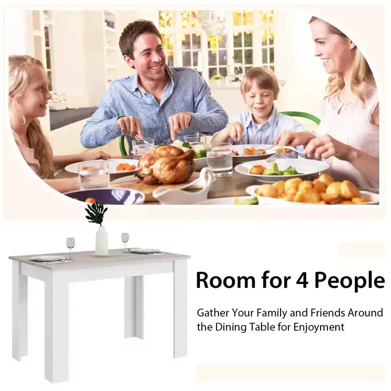 Costway 5 PCS Dining Set Modern Rectangle Table & 4 Rubber Wood Chairs Kitchen Breakfast