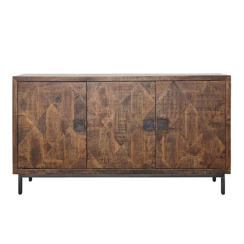 63-Inch Wide 2-Drawer Mango Wood Sideboard with Iron Accents, Brown