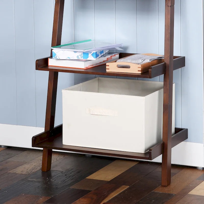 5-Tier Leaning Ladder Shelf Bookcase with Solid Wood Legs