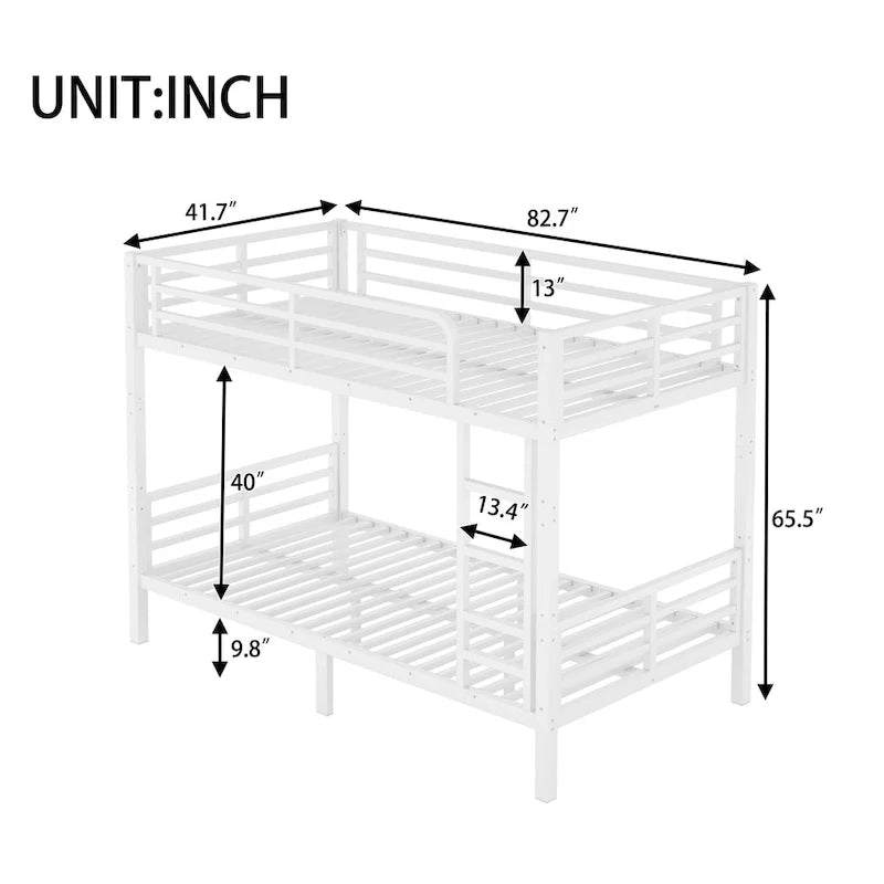 Metal Twin XL over Twin XL Bunk Bed for Teens and Adults �C Space-Saving, Noise Reduced, No Box Spring Needed, White