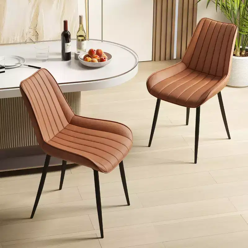 Costway Dining Chair Set of 2 Upholstered Leisure Chairs with Metal Legs Padded Seat Brown/Grey