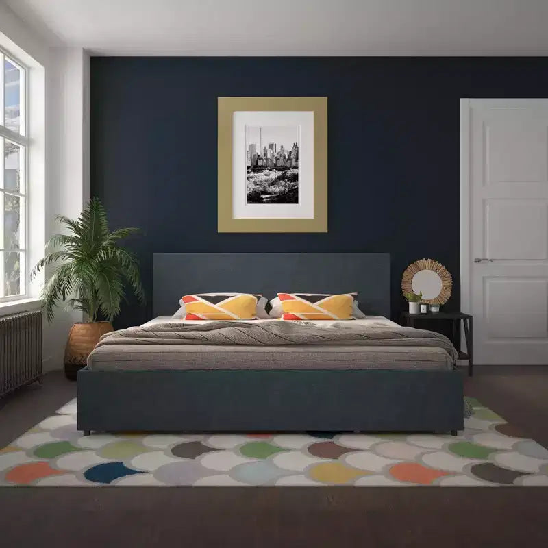 GDFStudio Everleigh Linen Upholstered Platform Bed with 4 Storage Drawers