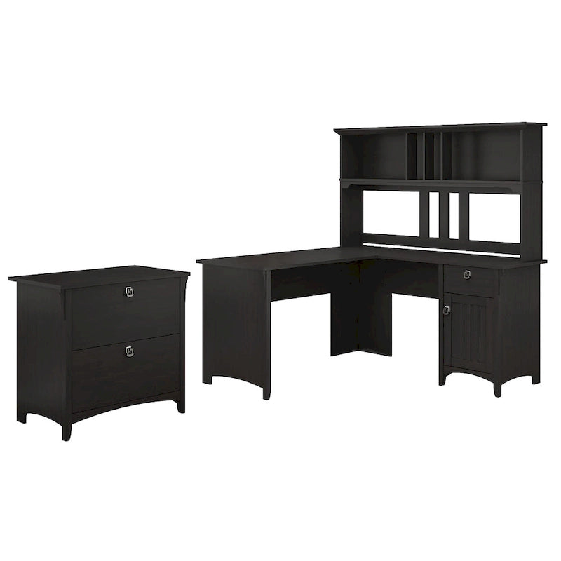 L Shaped Corner Desk with Storage Cabinet and Box Drawer