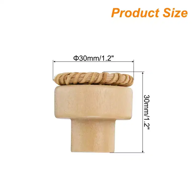 Unique Bargains Rattan Wood Handmade Round Dresser Cabinet Knobs with Screws