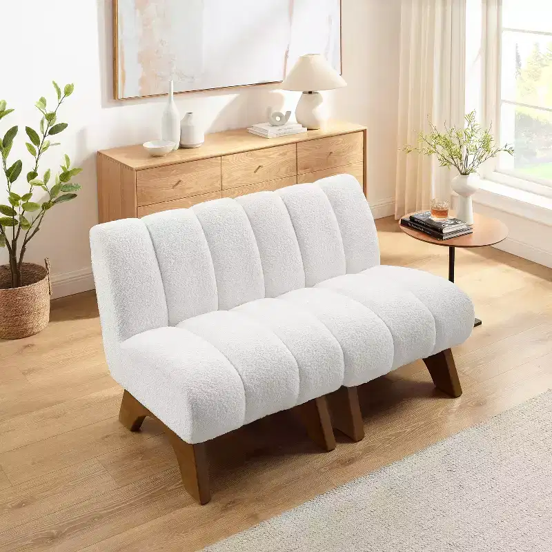Art Leon Polar Fleece Fabric Upholstered Accent Slipper Chair with Rubber Wood Legs