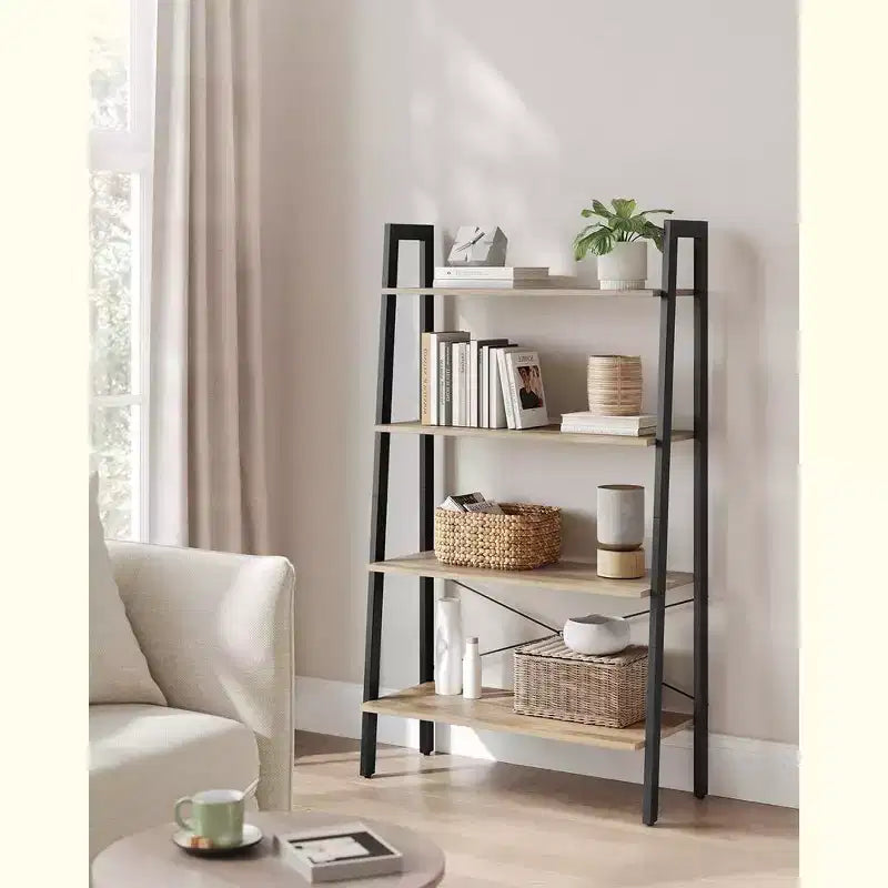 Ladder Shelf, 4-Tier Bookshelf, Storage Rack, Bookcase with Steel Frame, for Living Room, Home Office, Kitchen, Bedroom, Industrial Style