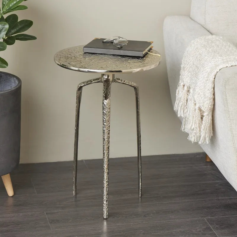 Aluminum Metal Geometric Slim Textured Side End Accent Table