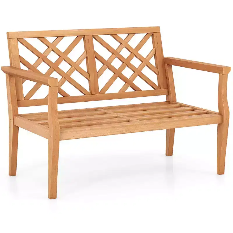 Costway 2-Person Outdoor Garden Bench with Comfy Armrests and Backrest Teak Wood