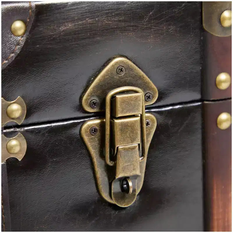 3-Piece Faux Leather Studded Trunk with Latches and Handles Dark Brown: Indoor Traditional Decor, Fully Assembled