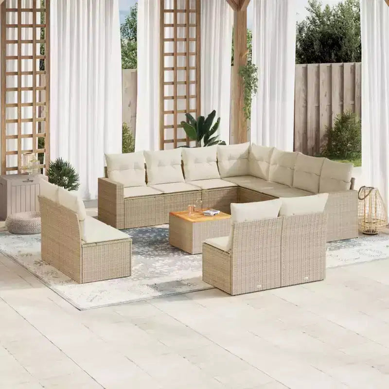 vidaXL 12 Piece Patio Sofa Set with Cushions Beige Poly Rattan