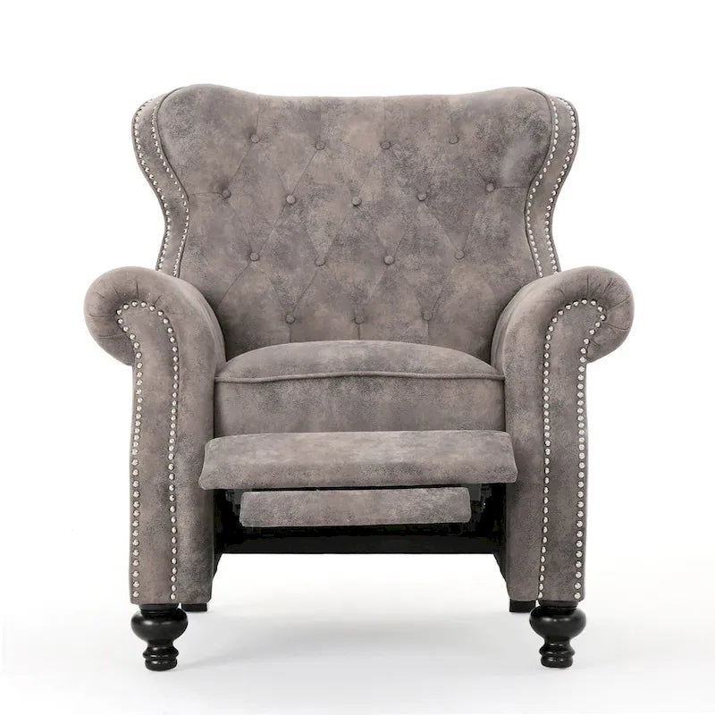 Tufted Microfiber Pushback Recliner Club Chair with Nailhead Trim