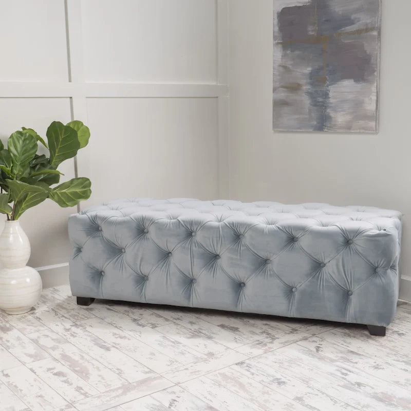 Tufted Velvet Ottoman Bench - Button Detail Upholstered Entryway Bench for Bedroom