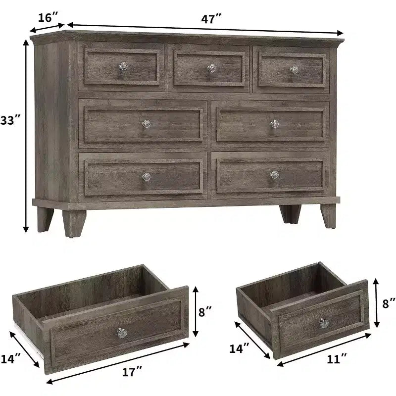 7 Drawer Dresser for Bedroom,Large Wooden Storage Chest of Drawers with Metal Handles,47 Wide Dresser TV Stand, Drawer Organizer for Living Room