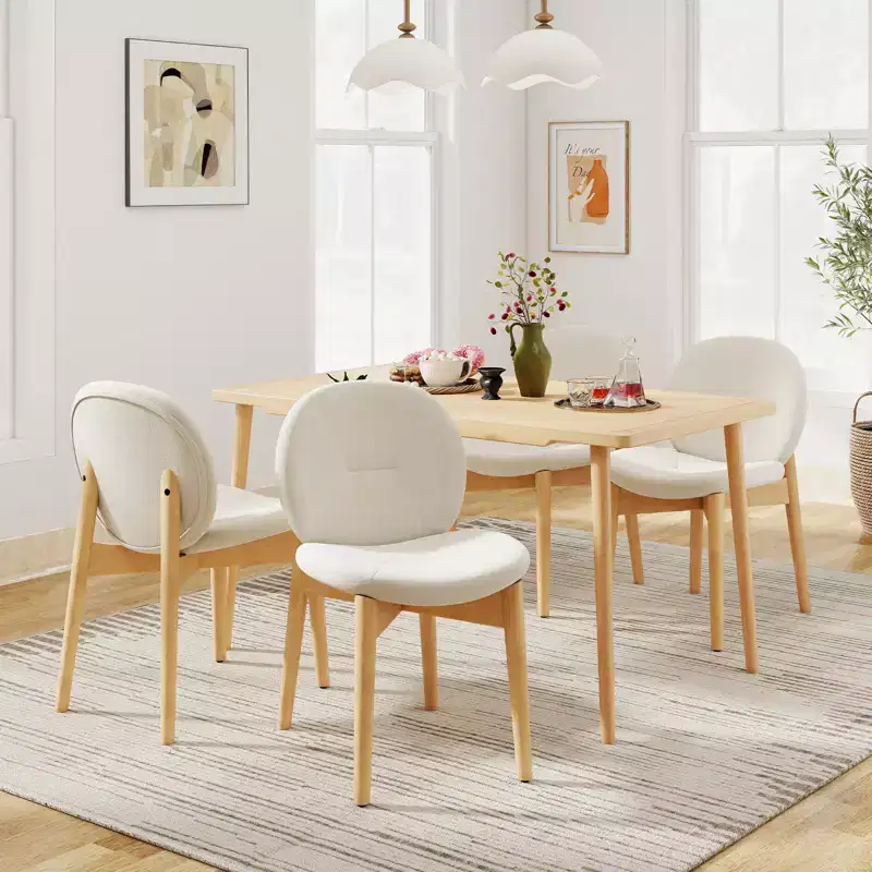 Costway 4PCS Wooden Dining Chairs Soft Boucle Upholstered Kitchen Chairs w/ Curved Seat