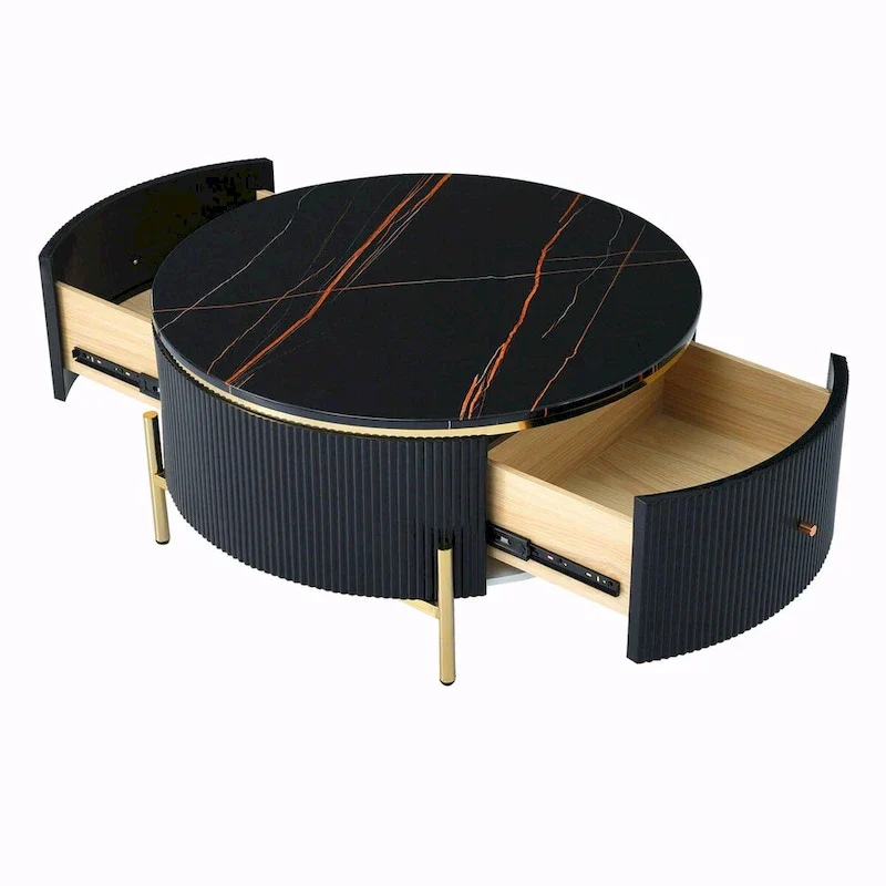 31.5 Modern Round Coffee Table with Large Drawer Storage
