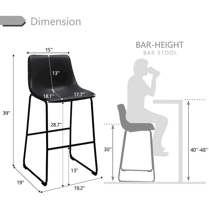 Faux Leather Counter Height Bar Stool with Iron Frame, 30 Inch