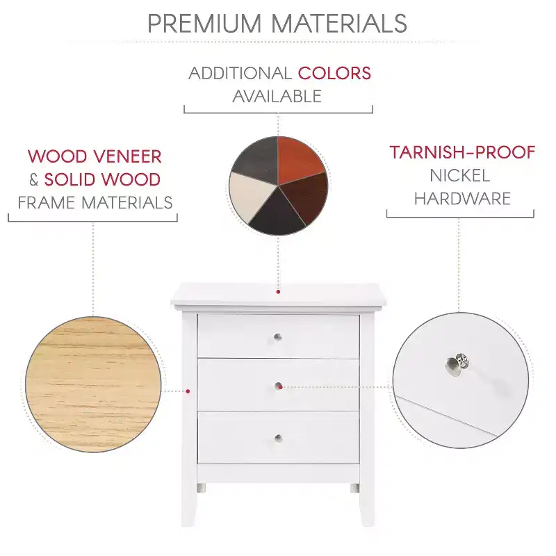 Passion Furniture Hammond 3-Drawer White Nightstand (26 in. H x 24 in. W x 18 in. D)