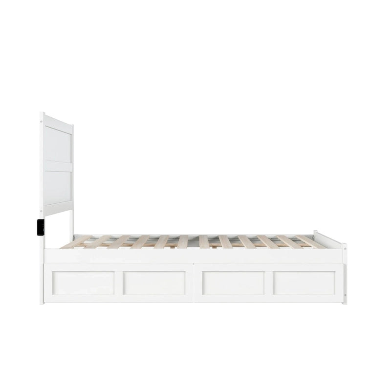 Full Platform Bed with Footboard, 2 Storage Drawers & Charging Station