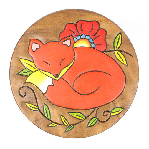 Sleeping Fox Carved Raintree Wood Stool