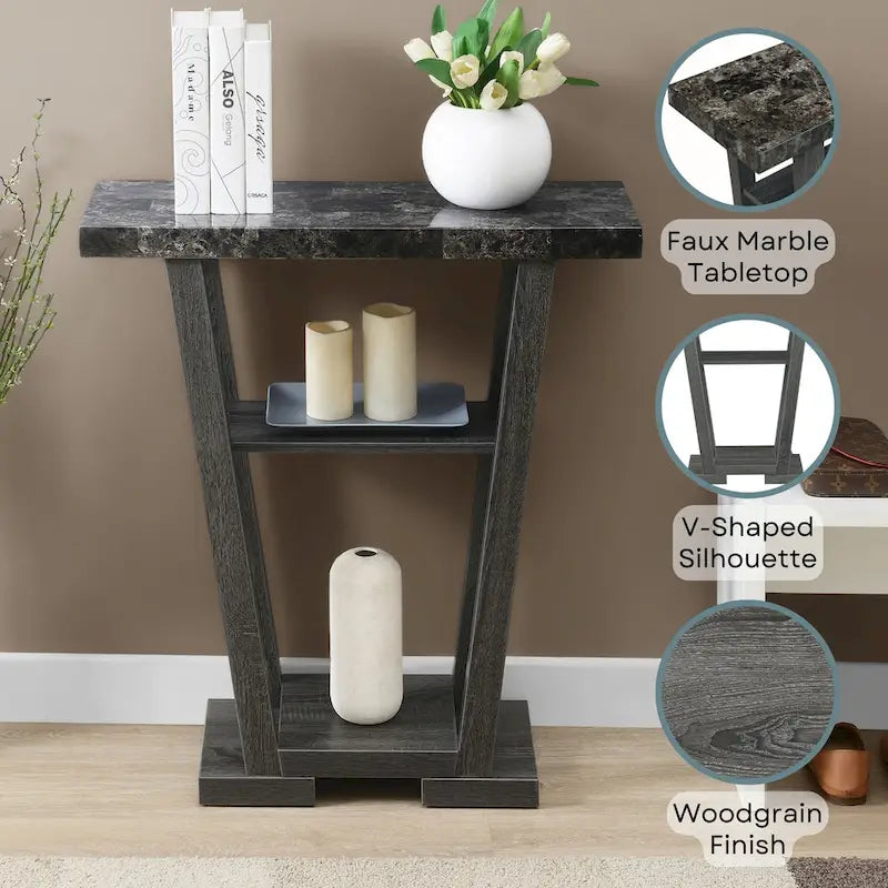 V-Shaped Console Table with Shelves