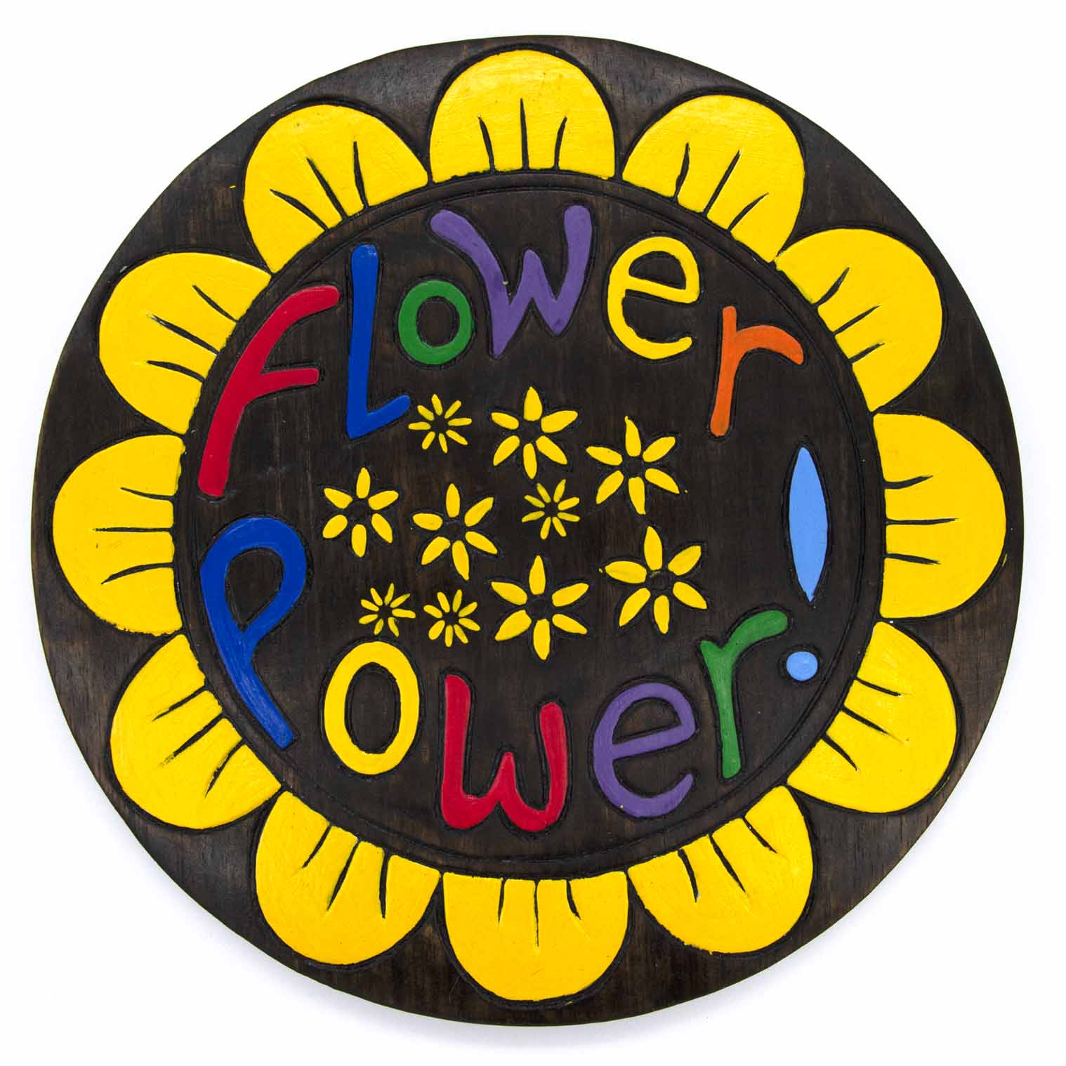 'Flower Power' Painted Wood Round Plaque