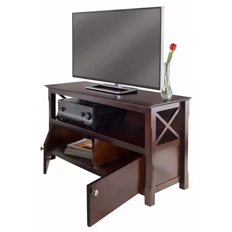 Xola TV Stand for TVs up to 40 Dark Brown - Winsome: Beveled Edges, Chrome-Finish Pulls, Media Shelf