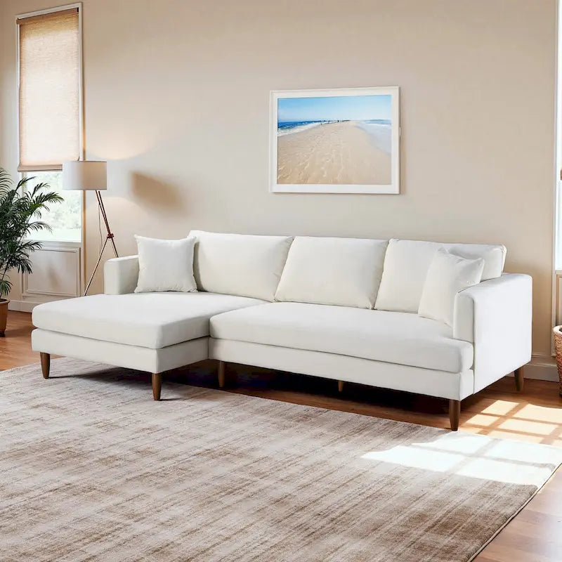 Mid-Century Modern L-Shaped Pillow Back Velvet Sectional Sofa