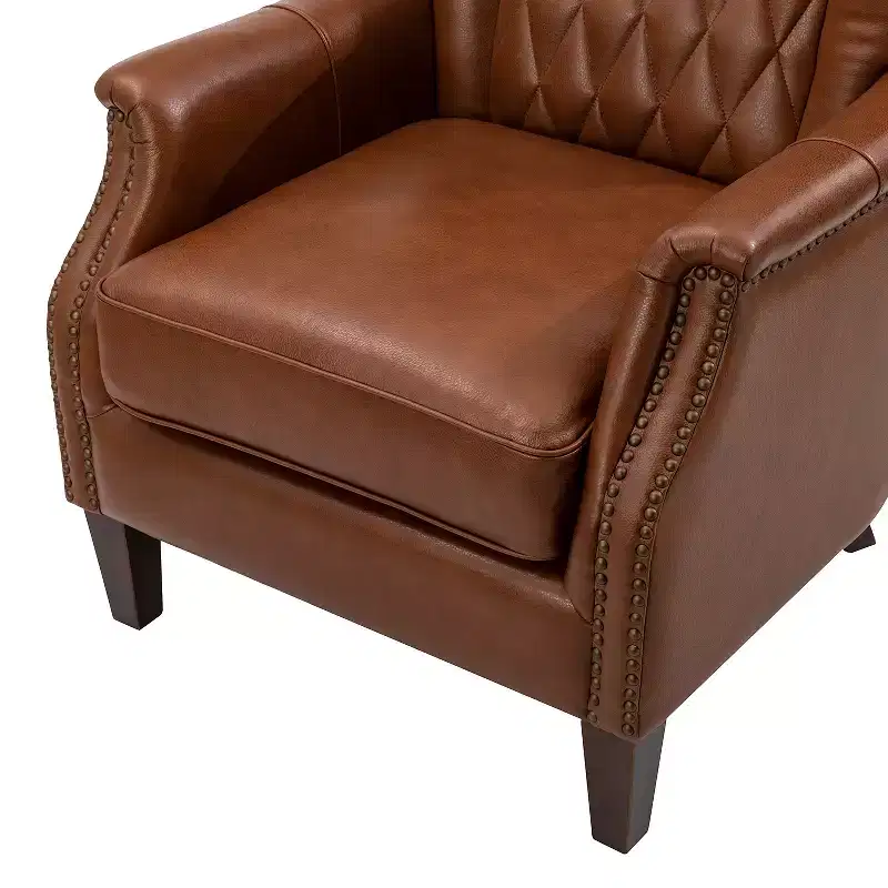 Valerius Genuine Leather Armchair with Nailhead Trims and Solid Wood Legs | HULALA HOME