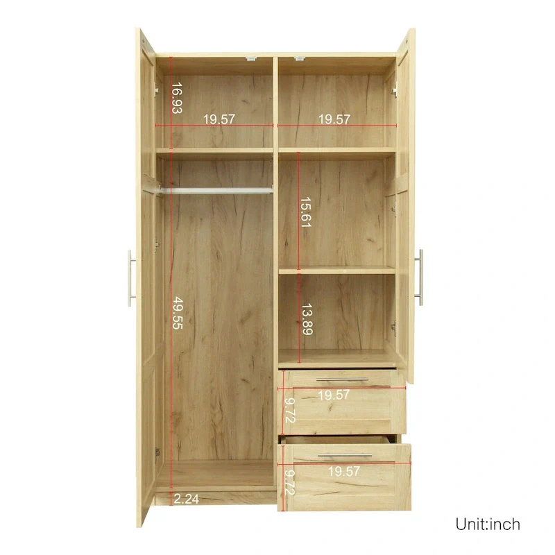 White Wood Wardrobe Armoire Storage Cabinet with Doors,Drawers,Hanging Rod