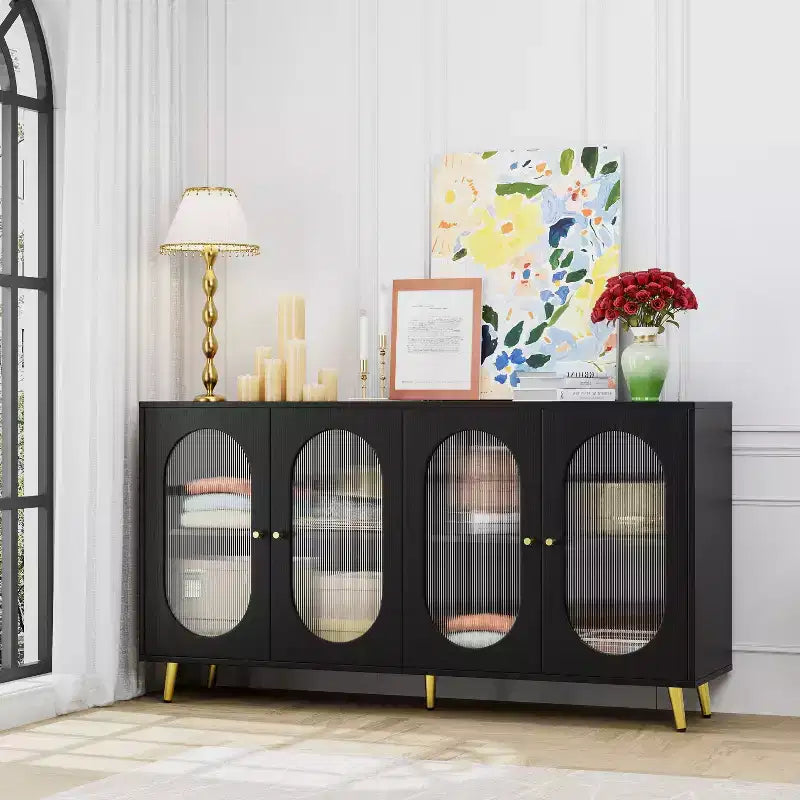 60-Inch Buffet Storage Cabinet with 4 Acrylic Doors and Metal Legs
