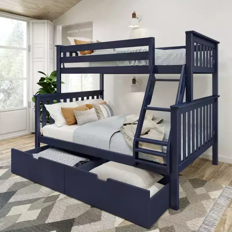 Plank+Beam Solid Wood Twin over Full Bunk Bed with Storage Drawers for Adults/Kids