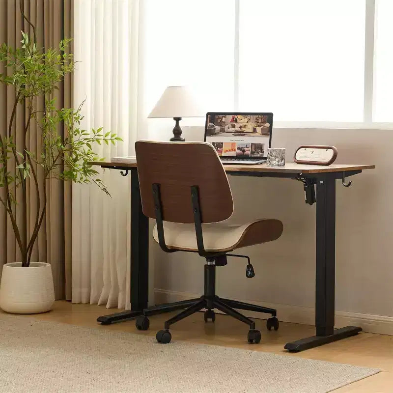 VINGLI Wide Curved Seat&Back Armless Home Office Chair,Ergoromic Adjustable-Height Desk Chair,Stylish Walnut Task Chair,PU