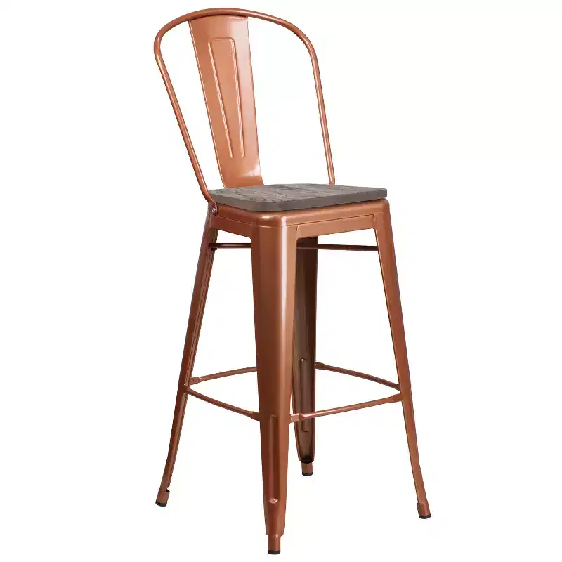 Flash Furniture 30 High Metal Barstool with Back and Wood Seat