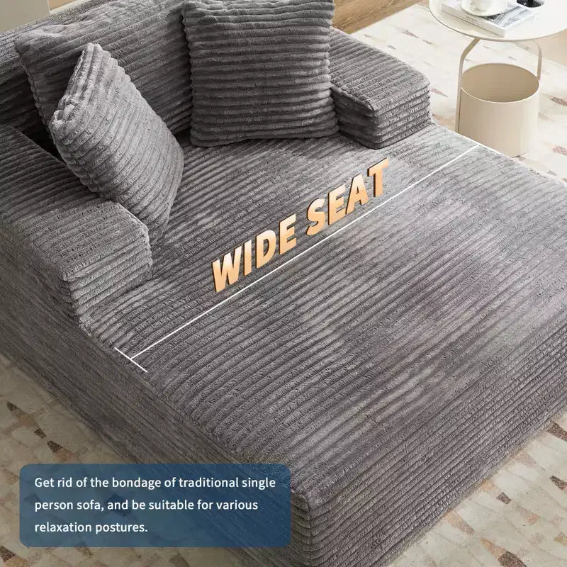 Oversized Corduroy Chaise Lounge, Boneless Sofa Chair with Deep Seat, No Assembly Required Sleeper Couch for Living Room and Bedroom