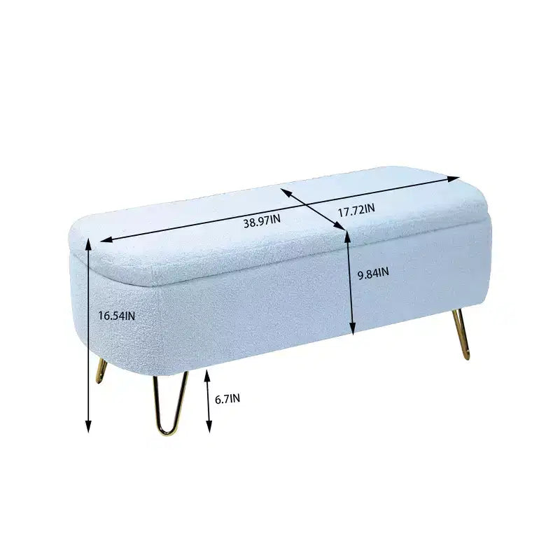 Storage Ottoman for End of Bed, Modern Faux Fur Entryway Bench Upholstered with Gold Legs for Living Room Bedroom