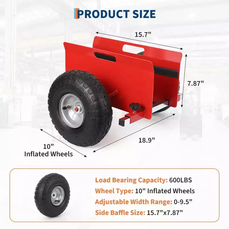 Panel Dolly 600 LBS Capacity with Adjustable Clamp, Rubber Inflatable Tires,All Terrain Drywall Mover for Sheets and Door Transport