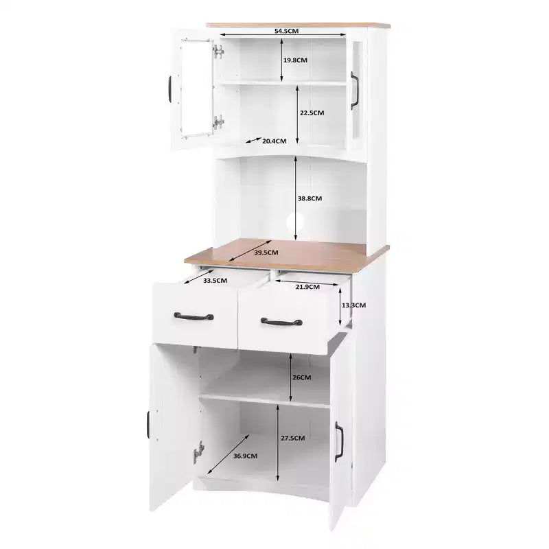 sumyeg Wooden Kitchen Pantry Cabinet with Glass Doors and Storage Drawer