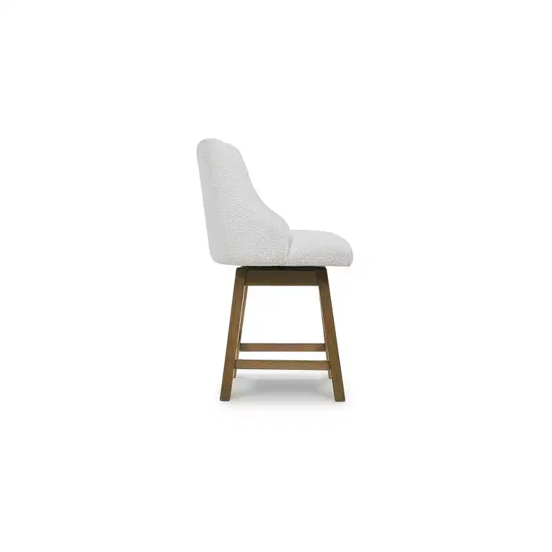 Signature Design by Ashley Cabalynn Counter Height Upholstered Swivel Barstools, Set of 2, Light Brown Frame with Cushioned Oatmeal Seat