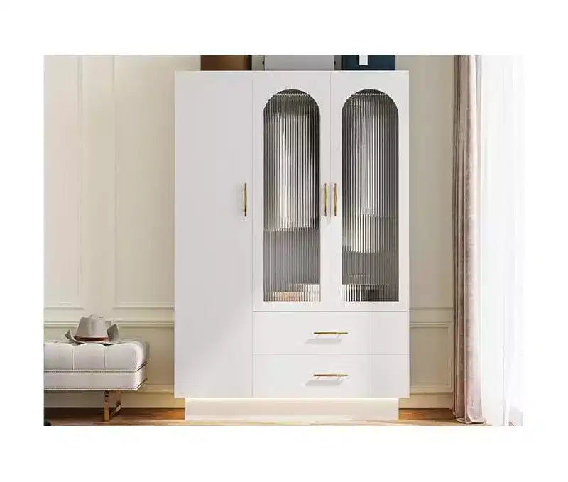 71 Tall Storage Cabinet with LED Light & 3 Door, Large Wooden Storage Closet Cabinet with 2 Drawers, for Large Space,Bedroom