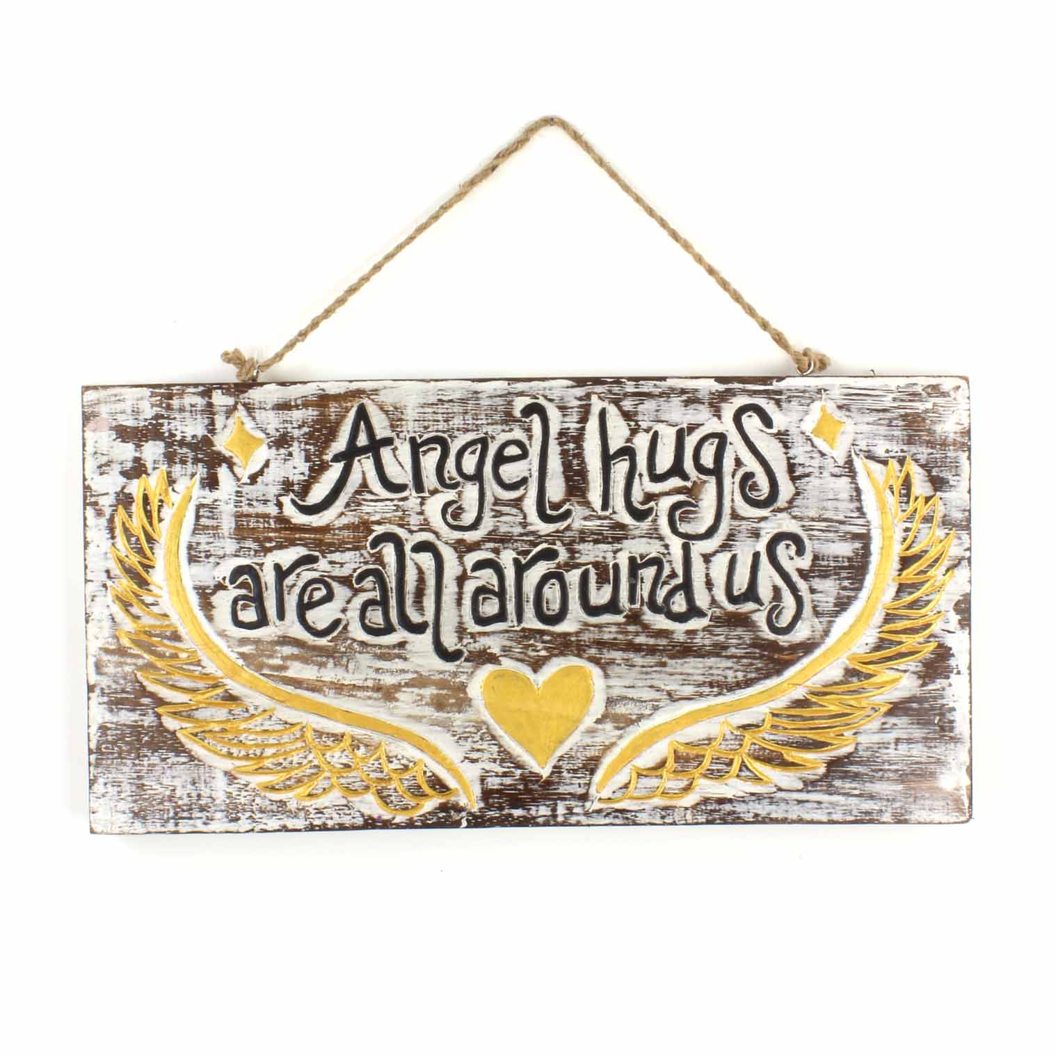 Angel Hugs Are All Around Us, Carved Wood Hanging Plaque
