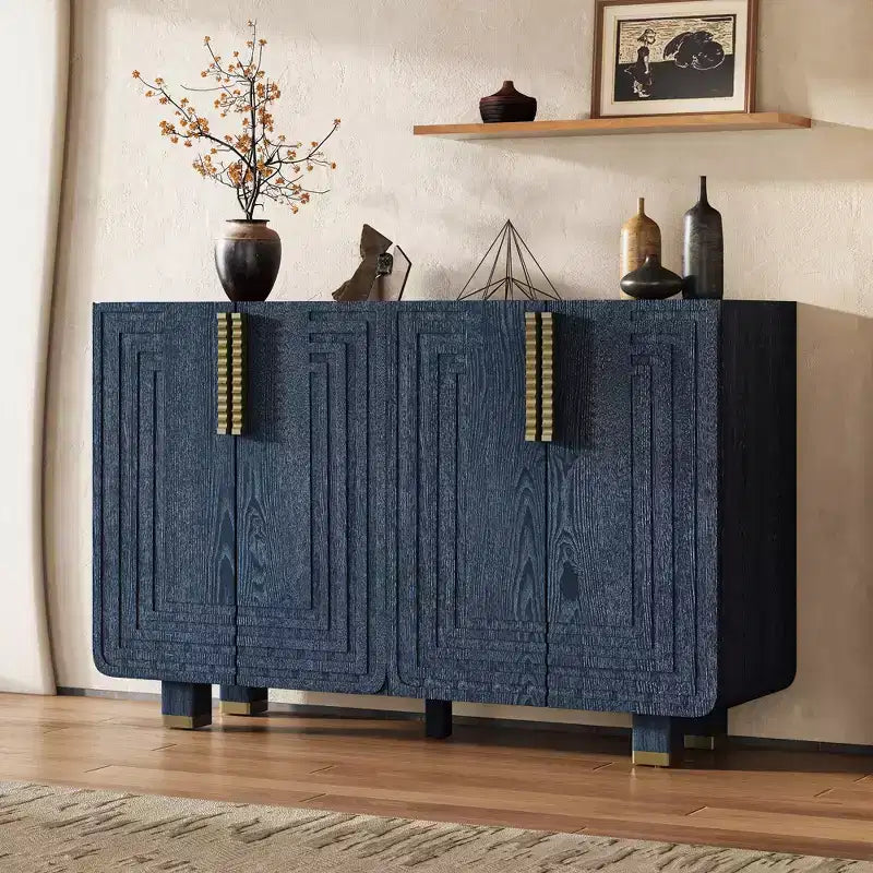 4-Door Vintage Storage Cabinet Retro Sideboard Wood Buffet Cabinet Accent Cabinet with Adjustable Shelves, Antique Navy/Black - ModernLuxe