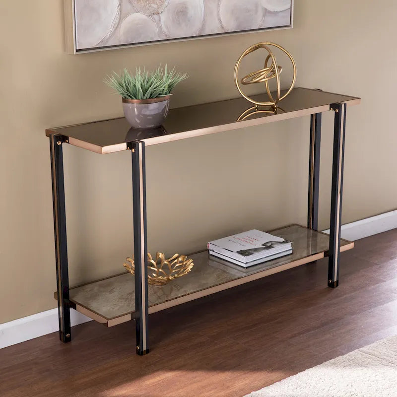 Transitional Champagne Metal Console Table - Entryway Sofa Table for Living Room