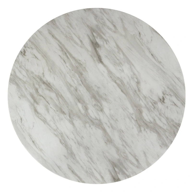 Round Dining Table with Faux Marble Top and Lower Shelf