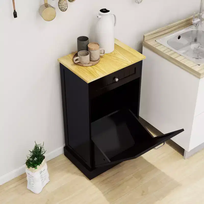AndMakers 19.68 in. W x 13.77 in. D x 35.62 in. H Ready to Assemble Trash Can Kitchen Cabinet