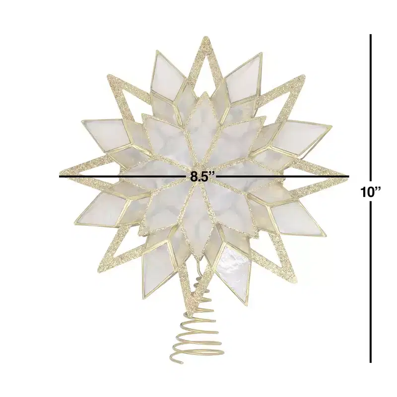 Kurt Adler Capiz Gittered Start Tree Topper, Gold, 9.5