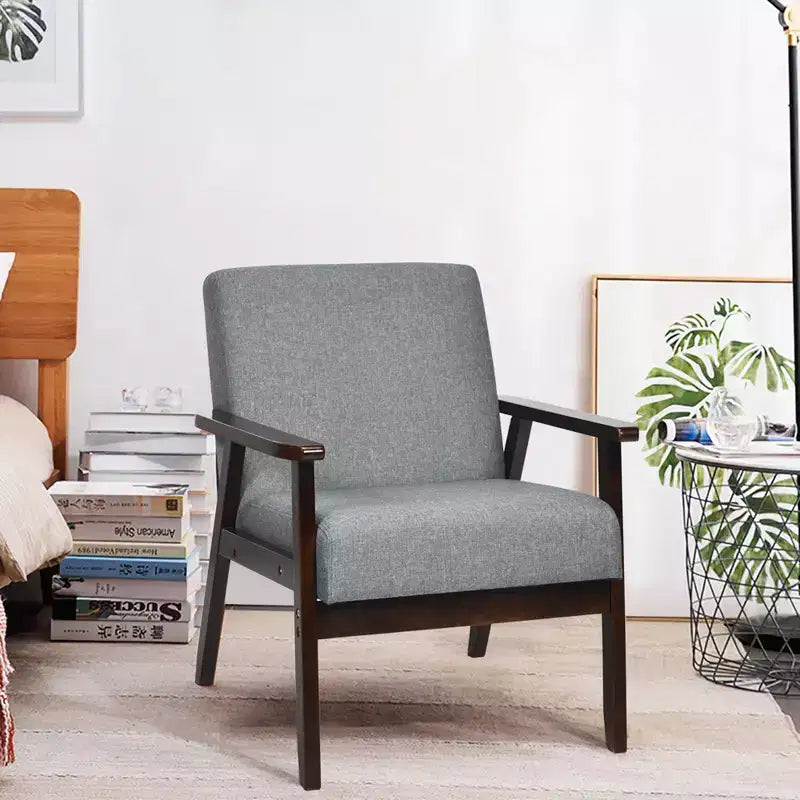 Costway Wooden Upholstered Accent Chair Fabric Armchair Home Office