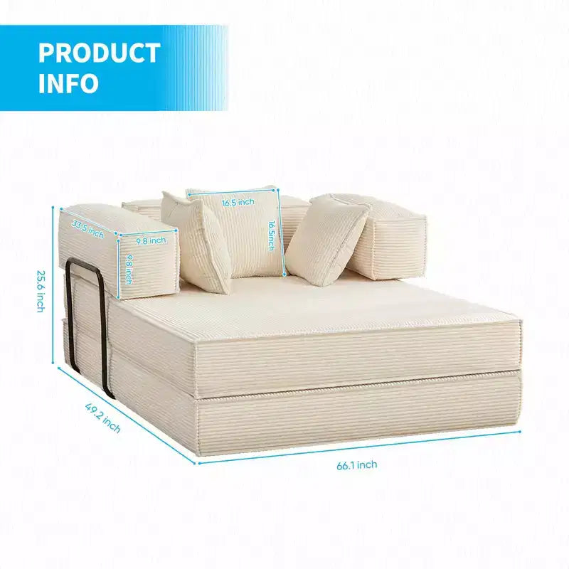 Mjkone 66 Convertible Sleeper Sofa Bed with Pillows, Folding Mattress Couch, Removable Washable Floor Sofa for Small Spaces