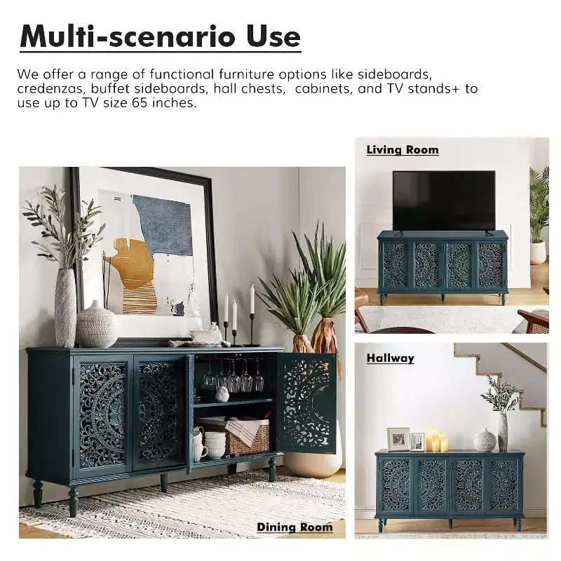 Emathides 63Wide Sideboard with Solid Wood Legs and Lighting |KARAT HOME