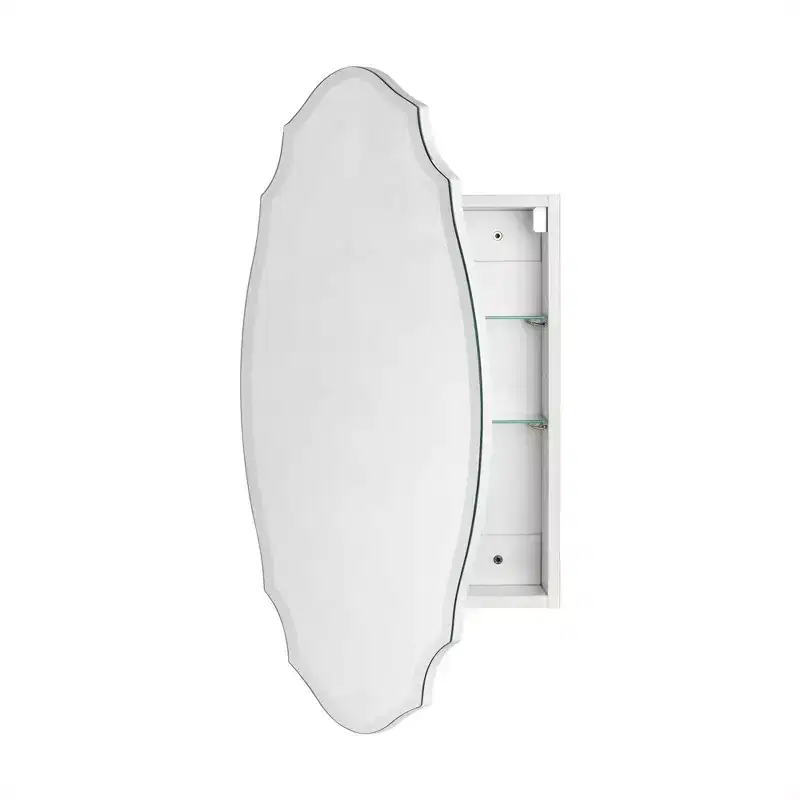 Irregular Arched Frameless Beveled Medicine Cabinet with Mirror, Surface Mounted