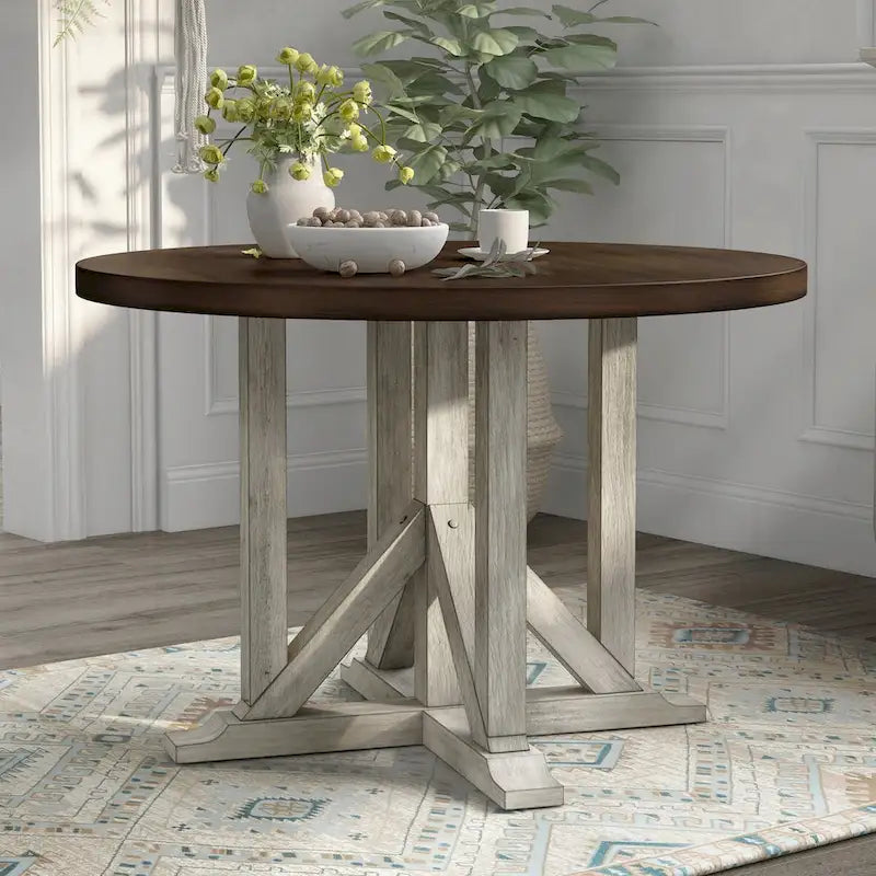 Antique White & Dark Oak 47-Inch Round Dining Table